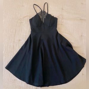 Black cut out mini skater dress with lace back detail | S